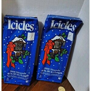 Pack Of  2 Icicle Metallic Tinsel 2000 Strands Each 18" Union Wadding Vintage